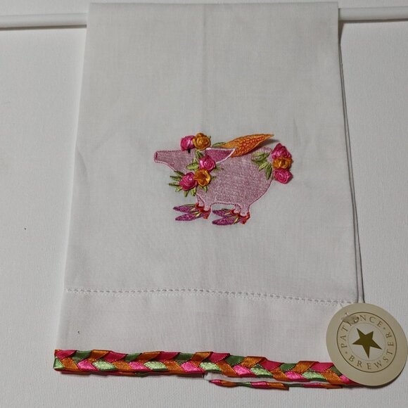 Patience Brewster Krinkles - Rose Flying Pig Guest Towel - Picture 1 of 1